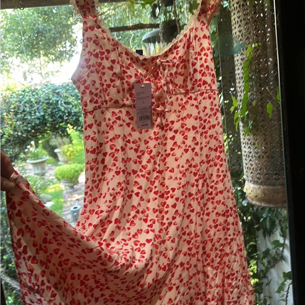 Wild Fable Red Heart-Print Slip Dress - Soft Cream Background